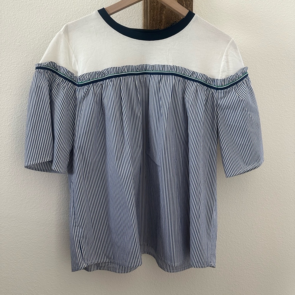 Esprit Blue and White Striped Off-Shoulder Ruffle Top - Picture 2 of 5